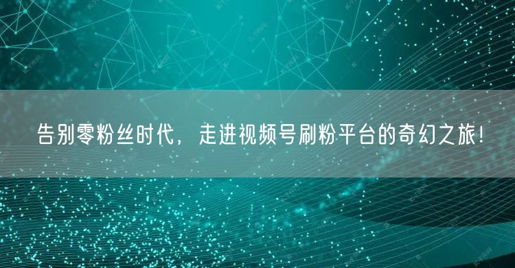 告别零粉丝时代，走进视频号刷粉平台的奇幻之旅！